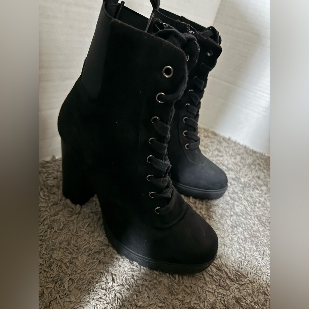 All black combat chunky heel